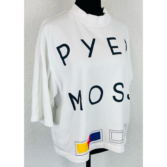 PYER MOSS • White “We Forgive You” Short Sleeve Mockneck Logo Tee, M - Picture 6 of 16